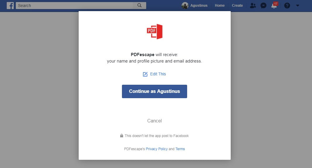 Hubungkan Facebook ke PDFEscape