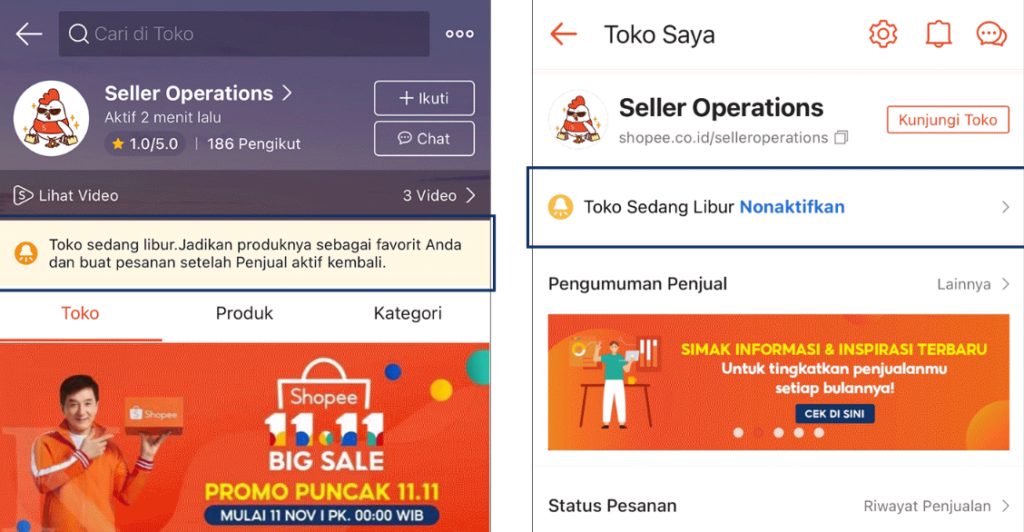 Cara Setting Toko Libur di Shopee